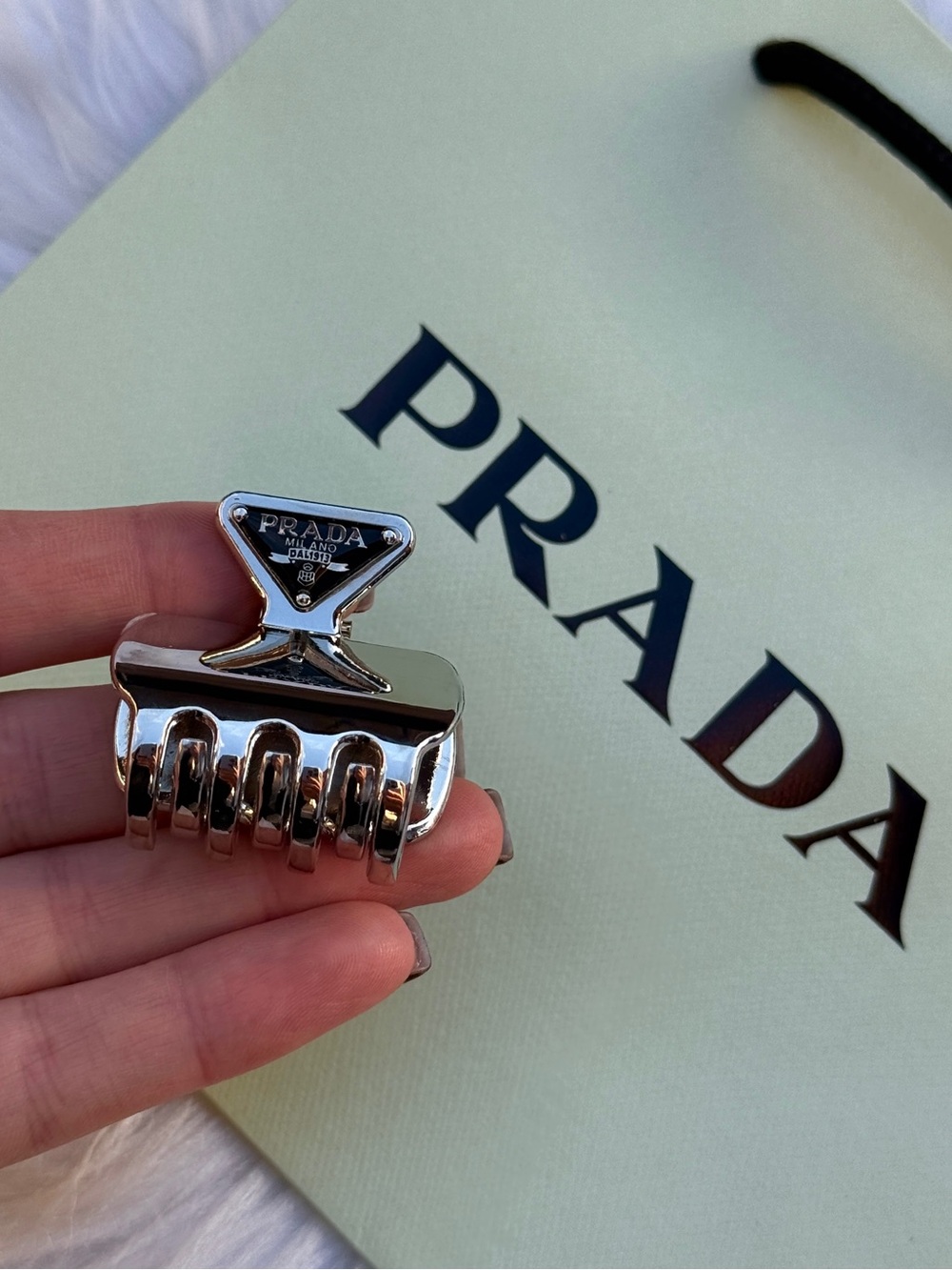 Prada Silver Metal Hair Claw Clip New